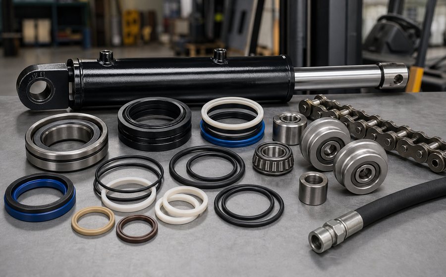 Forklift hydraulic cylinder seals, mast rollers and bearings